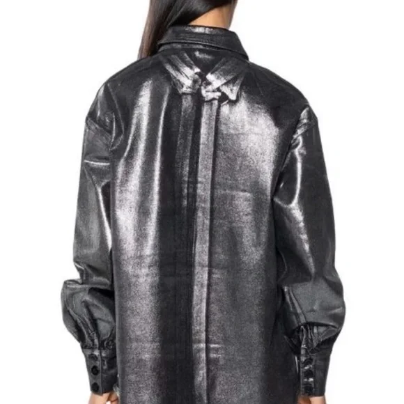 Metallic Black Shirt Dress - Picture 2 of 2